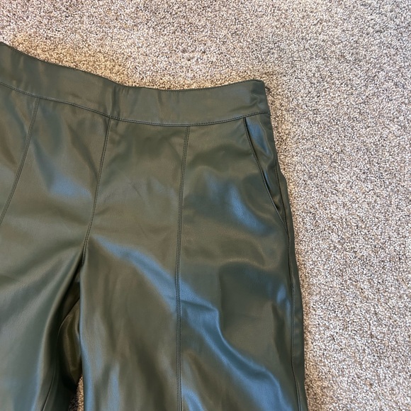 Bohme Vegan Leather Olive Green Cropped wide Leg Pants. Elastic waist with zip. - Picture 2 of 15